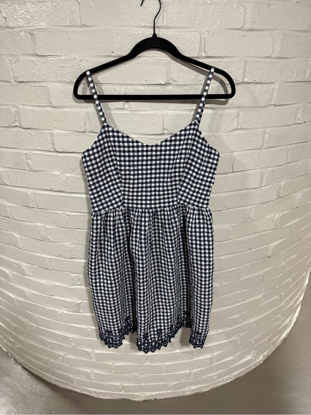 Draper James Navy and White Gingham Spaghetti-Strap Dress